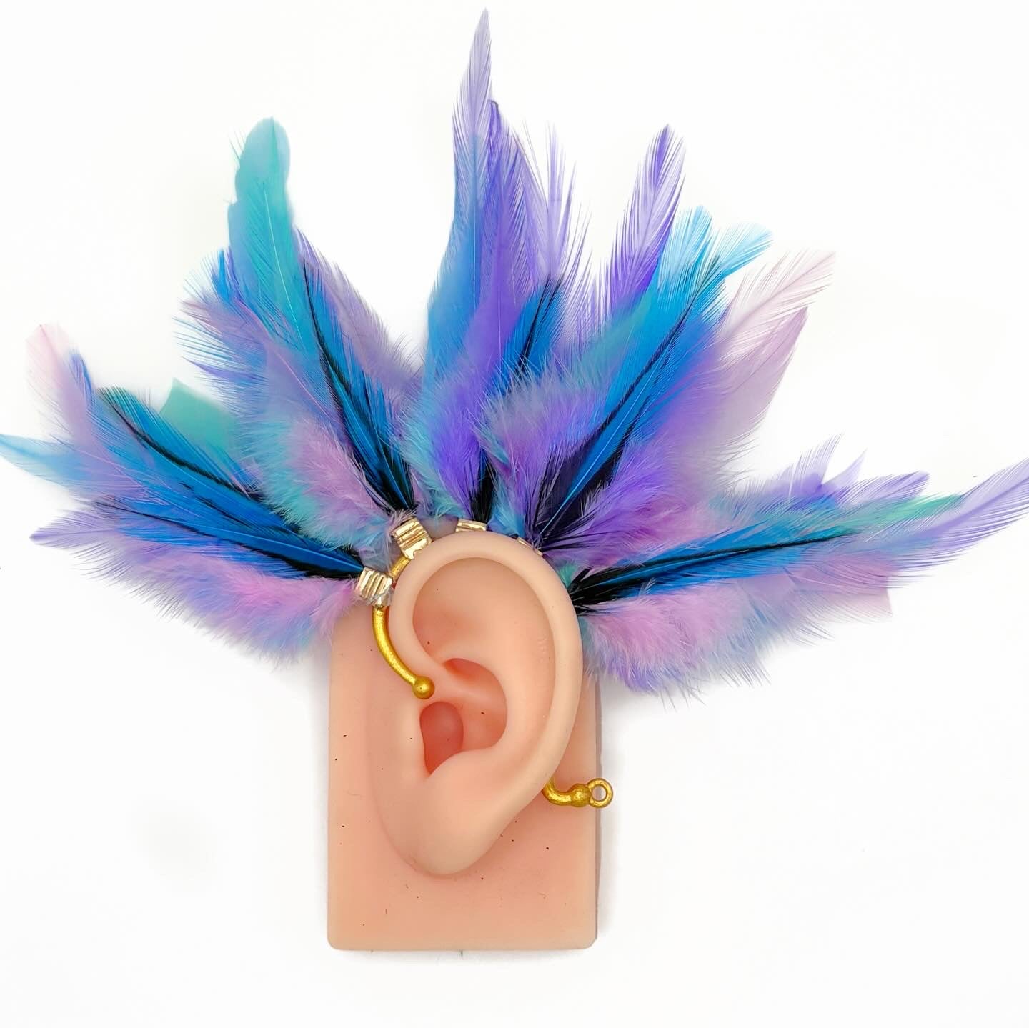 Blue and purple feather ear cuff.