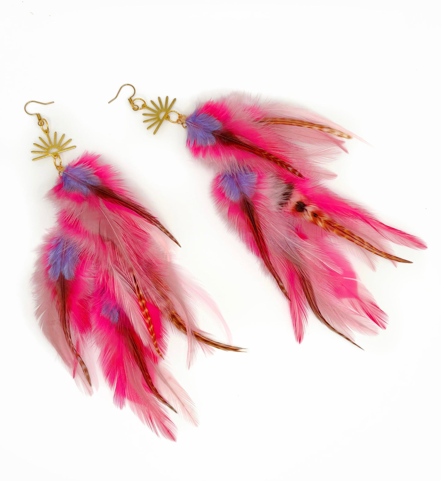 Long Bohemian Feather Earrings – Pink Dusk