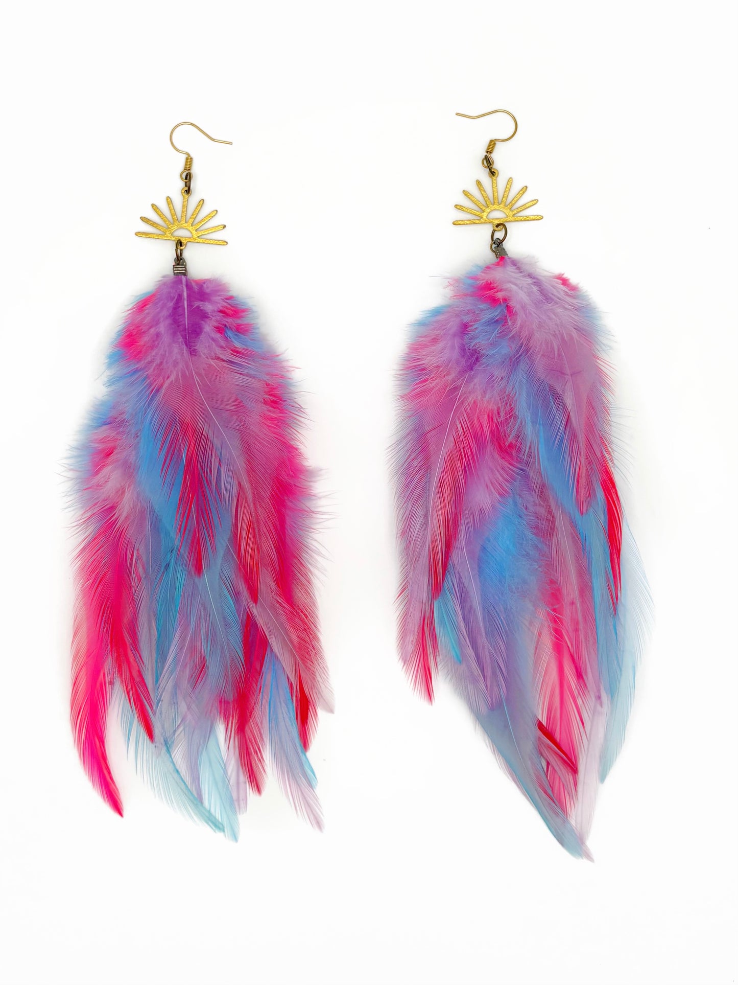 Bright lavender, neon pink and light blue.