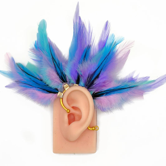 Blue and purple feather ear cuff.