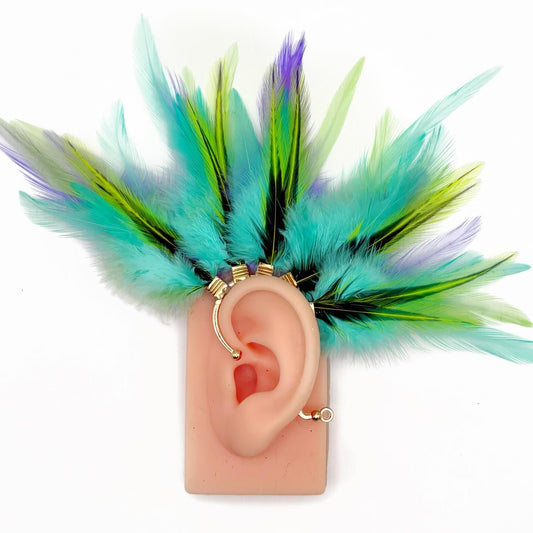 Neon green feather ear cuff