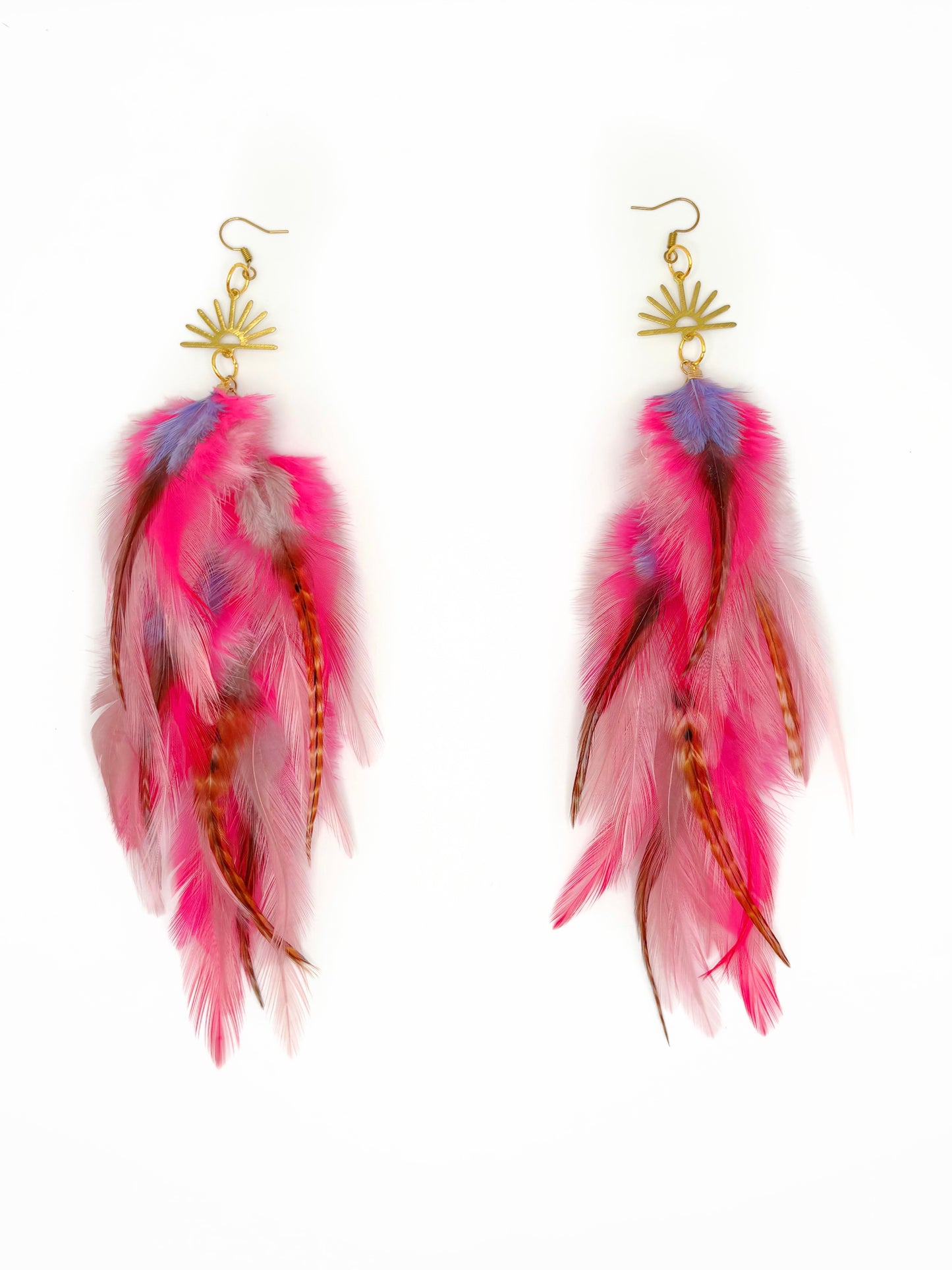 Long Bohemian Feather Earrings – Pink Dusk