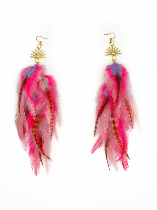 Long Bohemian Feather Earrings – Pink Dusk