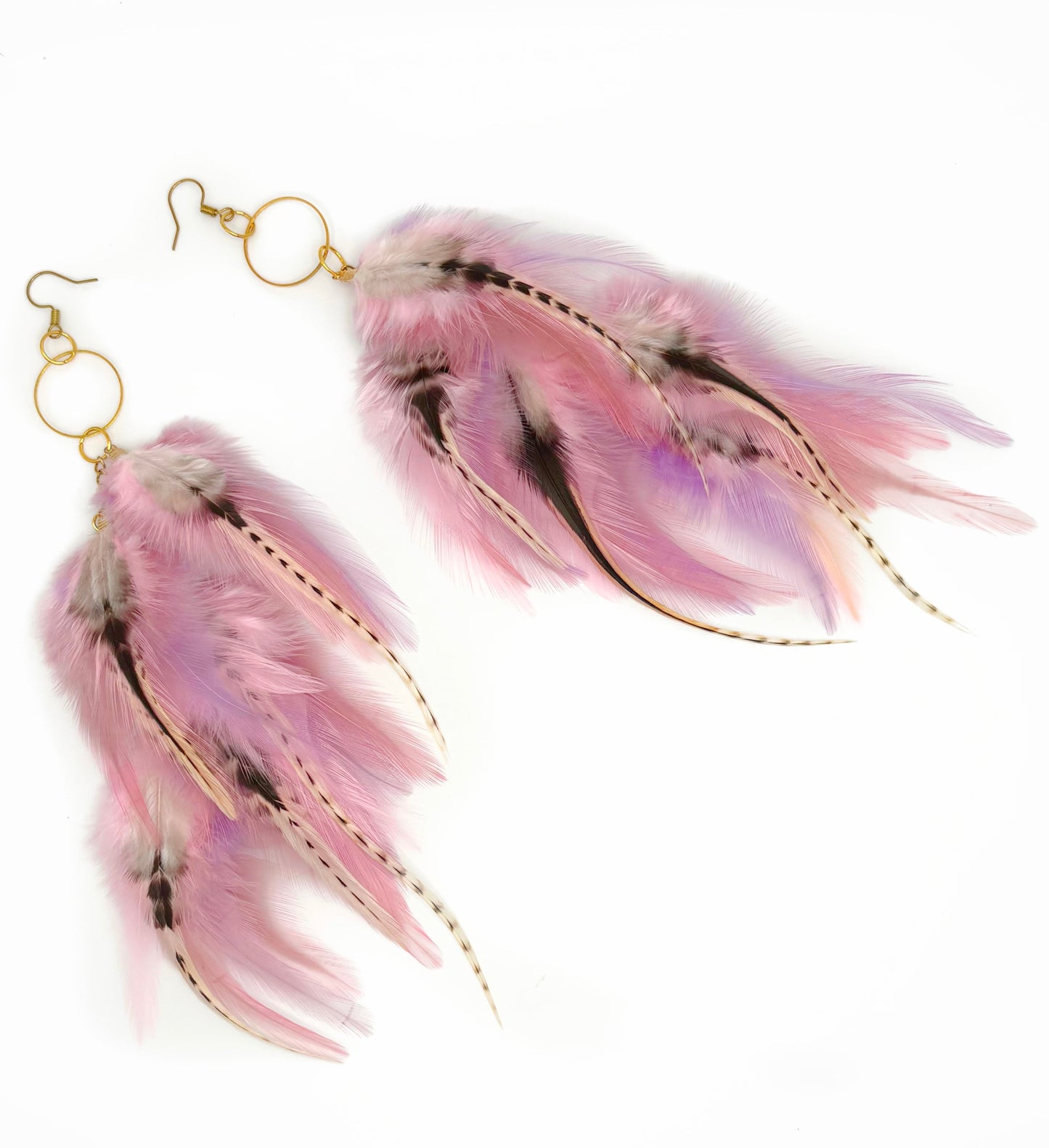 Long Bohemian Feather Earrings – Pink Dalmations