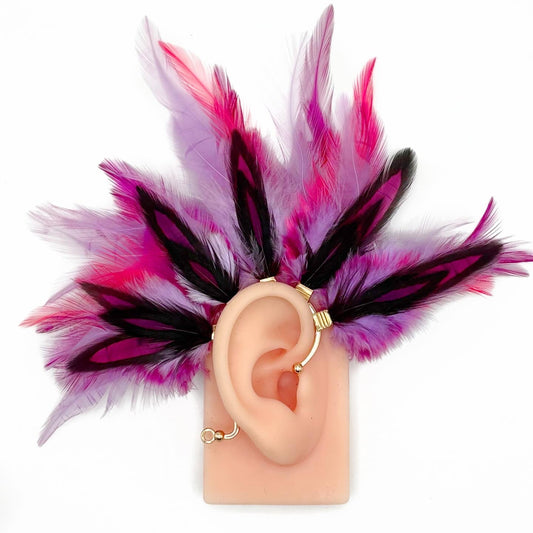Pink and purple feather ear cuff.